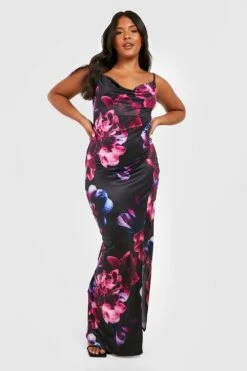 Vestito Maxi Plus Size Seducente In Fibre Riciclate Con Stampa A Fiori -Negozio al dettaglio Vestiti gzz26904 black xl 2