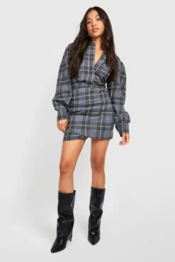 Vestito Camicia Scaldacuore Petite A Quadri Con Maniche A Sbuffo -Negozio al dettaglio Vestiti gzz26984 grey xl 2