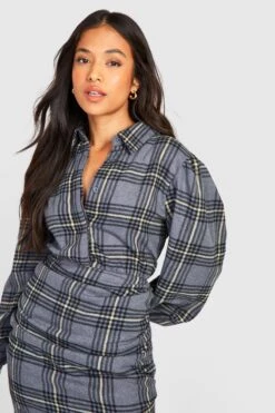 Vestito Camicia Scaldacuore Petite A Quadri Con Maniche A Sbuffo -Negozio al dettaglio Vestiti gzz26984 grey xl 3