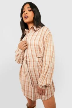 Vestito Camicia Petite A Quadri Regolabile In Vita -Negozio al dettaglio Vestiti gzz26985 stone xl 2