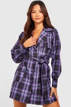 Vestito Camicia Petite Oversize A Quadri Con Cintura