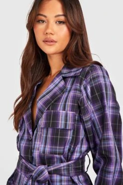 Vestito Camicia Petite Oversize A Quadri Con Cintura -Negozio al dettaglio Vestiti gzz26986 purple xl 3