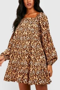 Vestito Grembiule Tall Leopardato Con Scollo Quadrato -Negozio al dettaglio Vestiti gzz27067 brown xl 3