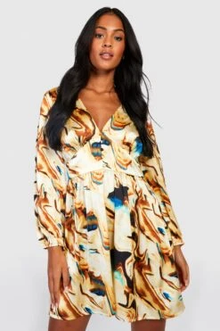 Vestito Grembiule Tall Con Scollo A V E Stampa Marmorizzata