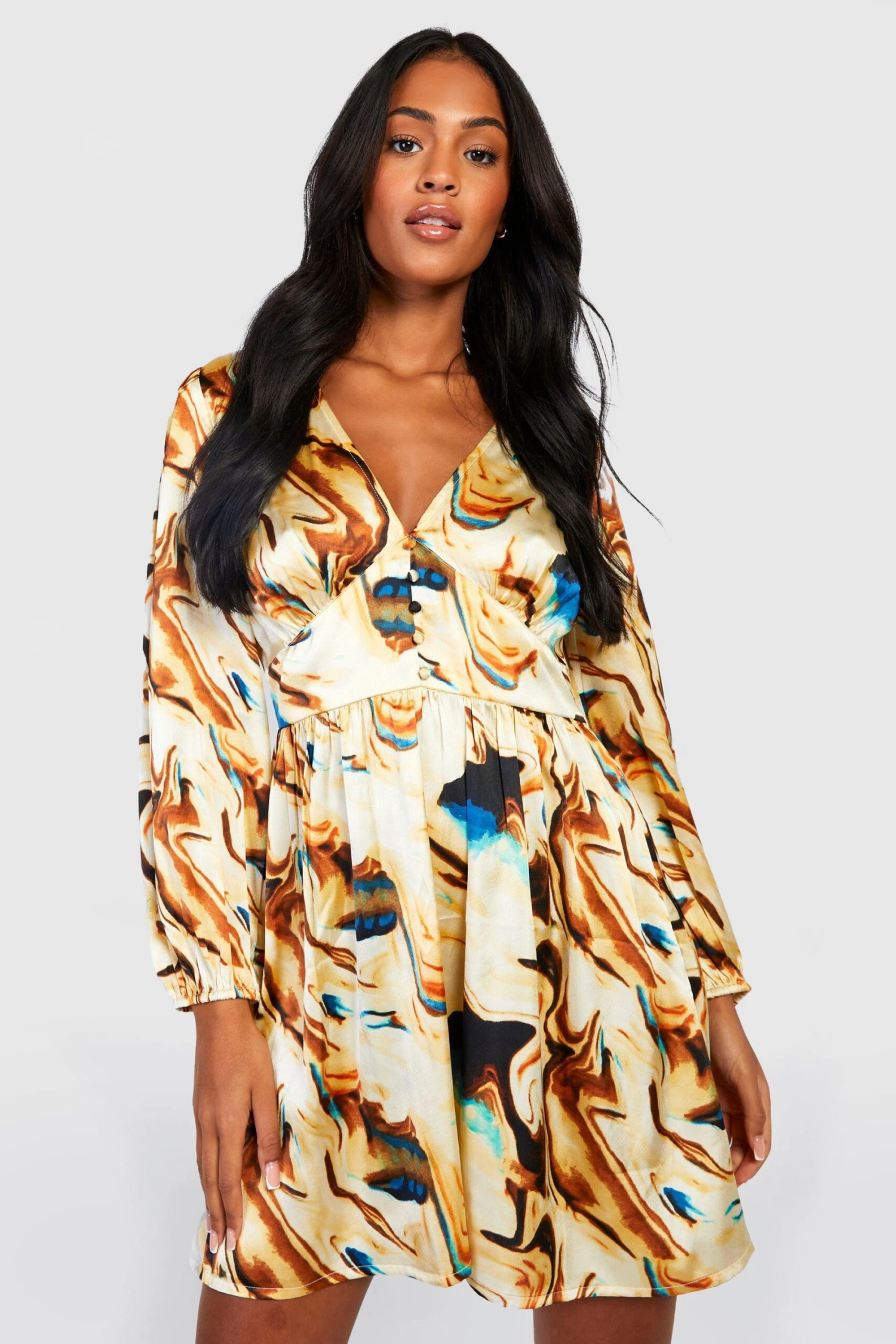 Vestito Grembiule Tall Con Scollo A V E Stampa Marmorizzata 1 Vestito Grembiule Tall Con Scollo A V E Stampa Marmorizzata