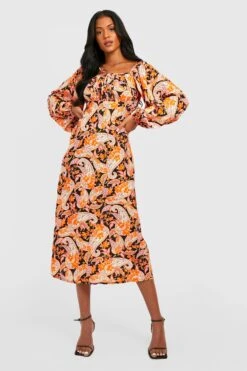 Vestito Midi Tall A Maniche Lunghe In Fantasia Cachemire -Negozio al dettaglio Vestiti gzz27077 black xl 2