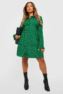 Vestito Camicia A Grembiule Plus Size In Fantasia Animalier -Negozio al dettaglio Vestiti gzz27141 green xl 2