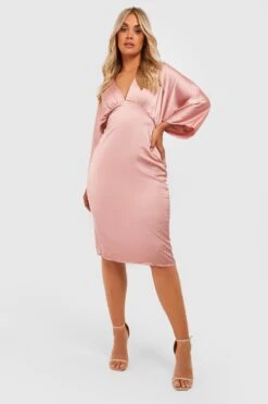 Vestito Midi Plus Size In Raso Con Pieghe E Maniche Ad Ala Di Pipistrello 6 Vestito Midi Plus Size In Raso Con Pieghe E Maniche Ad Ala Di Pipistrello -Negozio al dettaglio Vestiti gzz27163 rose xl 2