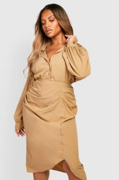 Vestito Camicia Midi Plus Size Con Ruches
