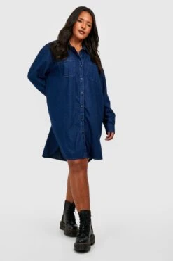 Vestito Camicia Plus Size In Denim Con Bottoni -Negozio al dettaglio Vestiti gzz27244 indigo xl 2