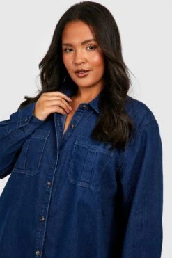 Vestito Camicia Plus Size In Denim Con Bottoni -Negozio al dettaglio Vestiti gzz27244 indigo xl 3
