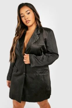 Vestito Blazer Plus Size In Raso Effetto Lucido 6 Vestito Blazer Plus Size In Raso Effetto Lucido -Negozio al dettaglio Vestiti gzz27251 black xl 2