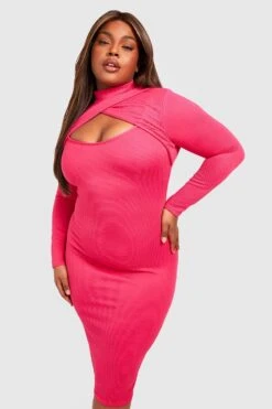Vestito Midi Plus Size A Coste Ampie Con Cut-out