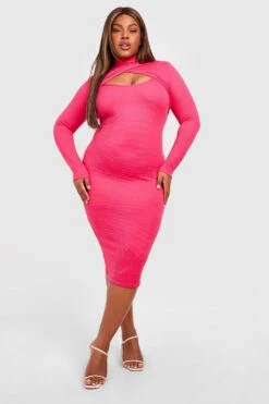 Vestito Midi Plus Size A Coste Ampie Con Cut-out -Negozio al dettaglio Vestiti gzz27259 hot20pink xl 2