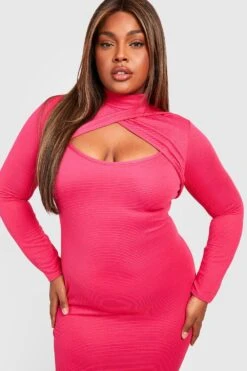 Vestito Midi Plus Size A Coste Ampie Con Cut-out -Negozio al dettaglio Vestiti gzz27259 hot20pink xl 3