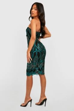 Vestito Midi Petite A Fascia Damascato Con Paillettes -Negozio al dettaglio Vestiti gzz27264 teal xl 1