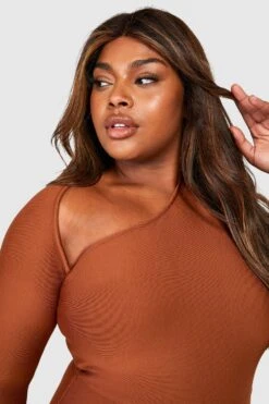 Vestito Midi Plus Size Premium Fasciante Monospalla -Negozio al dettaglio Vestiti gzz27281 chocolate xl 3