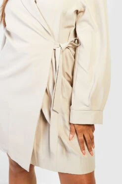 Vestito Blazer Plus Size Con Pieghe E Laccetti Allacciati In Vita -Negozio al dettaglio Vestiti gzz27334 stone xl 3