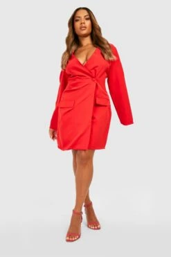 Vestito Blazer Plus Size A Incrocio Con Maniche Lunghe -Negozio al dettaglio Vestiti gzz27335 red xl 2