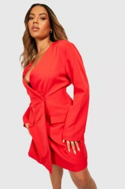 Vestito Blazer Plus Size A Incrocio Con Maniche Lunghe -Negozio al dettaglio Vestiti gzz27335 red xl 3