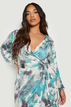 Vestito Scaldacuore Midi Plus Size Seducente In Fantasia Tie Dye -Negozio al dettaglio Vestiti gzz27345 blue xl 3