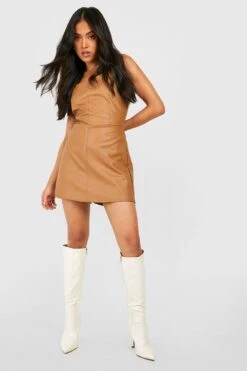 Vestito A Corsetto Petite In PU Con Cuciture