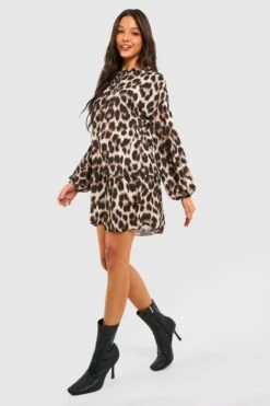 Vestito Grembiule Leopardato Con Maniche A Campana -Negozio al dettaglio Vestiti gzz27517 brown xl 2