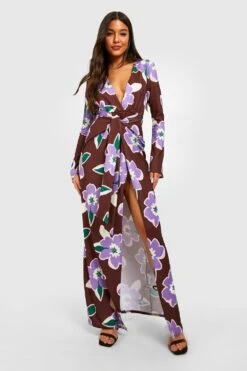 Vestito Maxi A Fiori Con Scollo Profondo E Dettagli Drappeggiati 6 Vestito Maxi A Fiori Con Scollo Profondo E Dettagli Drappeggiati -Negozio al dettaglio Vestiti gzz27528 chocolate xl 2