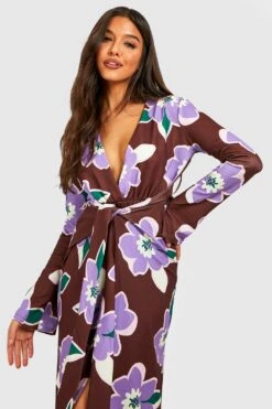 Vestito Maxi A Fiori Con Scollo Profondo E Dettagli Drappeggiati 7 Vestito Maxi A Fiori Con Scollo Profondo E Dettagli Drappeggiati -Negozio al dettaglio Vestiti gzz27528 chocolate xl 3
