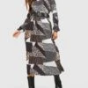 Vestito Midi In Stampa Animalier Mista Con Cintura