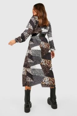 Vestito Midi In Stampa Animalier Mista Con Cintura -Negozio al dettaglio Vestiti gzz27535 black xl 1