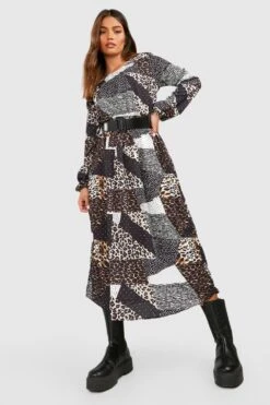 Vestito Midi In Stampa Animalier Mista Con Cintura -Negozio al dettaglio Vestiti gzz27535 black xl 2