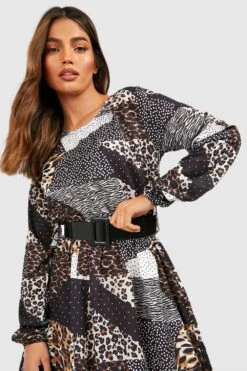 Vestito Midi In Stampa Animalier Mista Con Cintura -Negozio al dettaglio Vestiti gzz27535 black xl 3