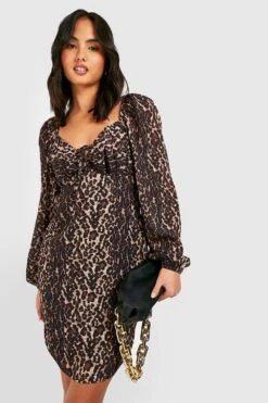 Vestito A Trapezio In Chiffon Leopardato Con Maniche A Sbuffo -Negozio al dettaglio Vestiti gzz27537 brown xl 2