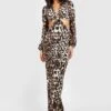Vestito Maxi Leopardato Con Trama E Cut-out