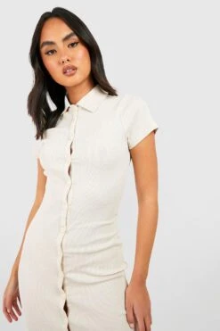 Vestito Midi A Coste In Fibre Riciclate Con Bottoni -Negozio al dettaglio Vestiti gzz27564 stone xl 2