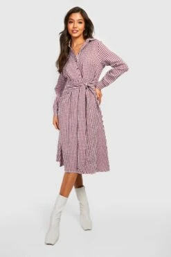 Vestito Camicia Midi A Incrocio A Quadretti -Negozio al dettaglio Vestiti gzz27581 berry xl 2