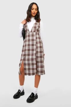 Vestito Scamiciato Midi A Quadri Spazzolati