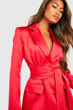 Vestito Blazer Premium In Raso Con Fascia In Vita Stile Obi -Negozio al dettaglio Vestiti gzz27643 red xl 3