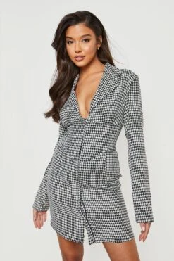 Vestito Blazer In Pied-de-poule Con Dettagli Stile Corsetto