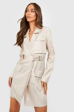 Vestito Blazer Con Fibbia In Vita E Cintura Intessuta -Negozio al dettaglio Vestiti gzz27878 stone xl 2