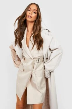 Vestito Blazer Con Fibbia In Vita E Cintura Intessuta -Negozio al dettaglio Vestiti gzz27878 stone xl 3