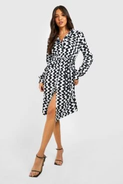 Vestito Camicia Con Stampa Astratta E Cintura