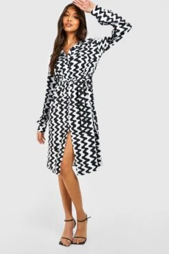 Vestito Camicia Con Stampa Astratta E Cintura -Negozio al dettaglio Vestiti gzz27908 black xl 2