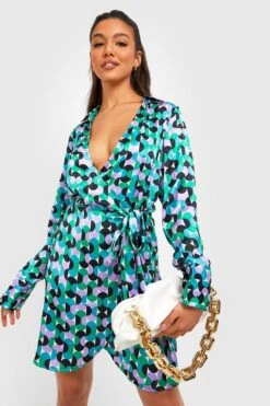 Vestito Camicia Con Motivi Geometrici E Cintura 7 Vestito Camicia Con Motivi Geometrici E Cintura -Negozio al dettaglio Vestiti gzz27909 green xl 3