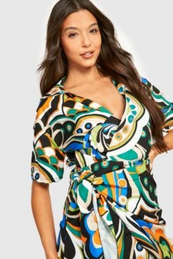 Vestito Camicia Scaldacuore A Maniche Corte In Fantasia Astratta -Negozio al dettaglio Vestiti gzz27935 multi xl 3