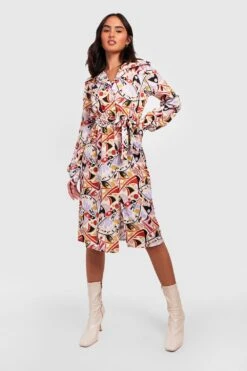 Vestito Camicia Midi Con Stampa Astratta E Cintura -Negozio al dettaglio Vestiti gzz27944 black xl 2