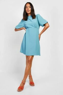 Vestito A Collo Alto Con Maniche A Sbuffo