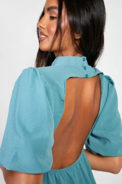 Vestito A Collo Alto Con Maniche A Sbuffo -Negozio al dettaglio Vestiti gzz27958 teal xl 3