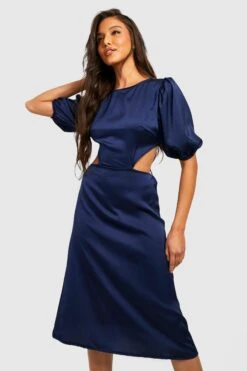 Vestito Midi In Raso Con Maniche A Sbuffo -Negozio al dettaglio Vestiti gzz27971 navy xl 2